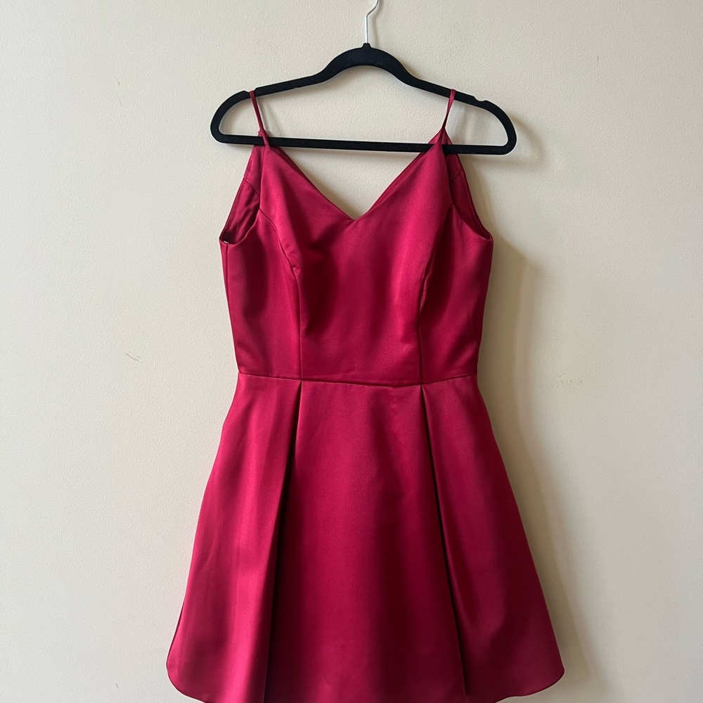 Deep Red Pleated Mini Dress with Spaghetti Straps
